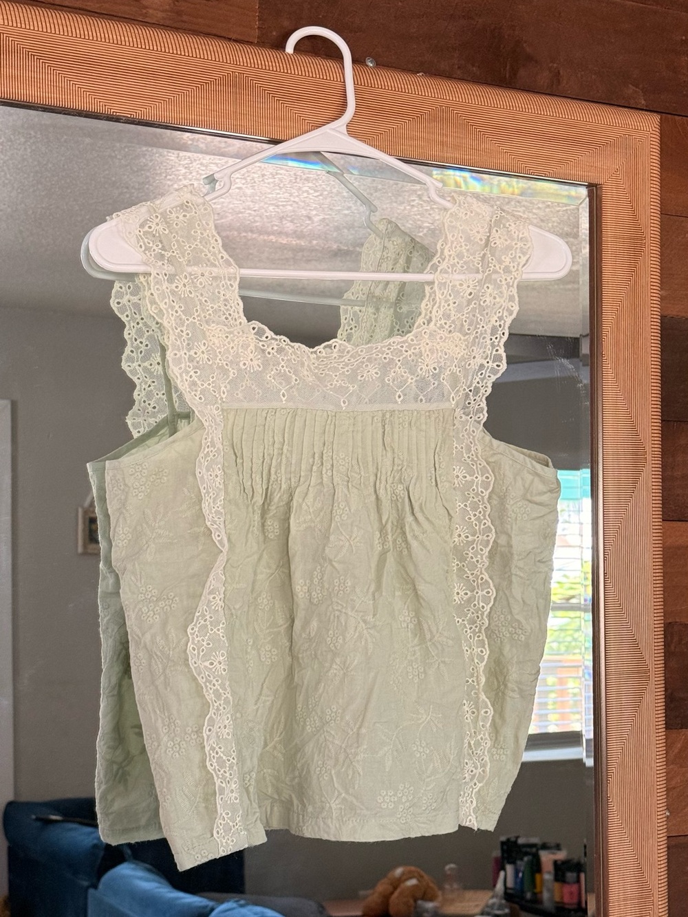 Lace-Trim Light Green Blouse